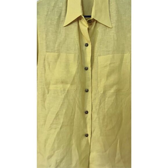 TOP DRAWER FLORIDA SHORT SLEEVE YELLOW BUTTON DOWN LINEN TOP WOMEN'S SZ M - Picture 4 of 10